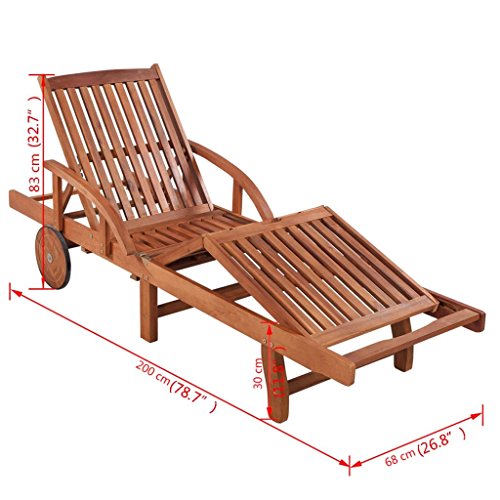 Fesjoy Sun Lounger Adjustable Reclining Wooden Sunlounger Garden Deck Chair Solid Teak Wood Patio Sunbed Beach Chair Pool Sauna Furniture 200 x 68 x 30-83 cm (L x W x H)