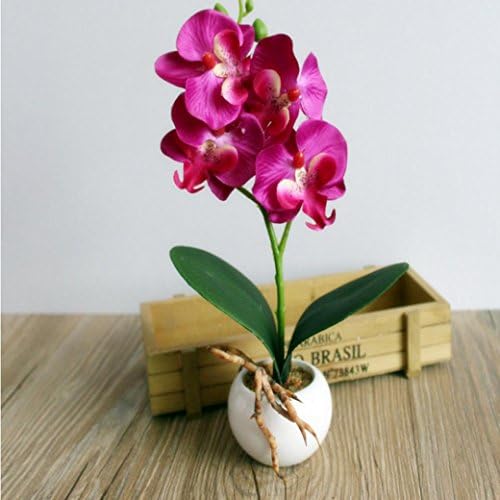 Artificial Flowers With Vase, RIUDA Four Butterfly Orchid Meaty Plant Bonsai Creative Flower Arranging Accessories (Purple)