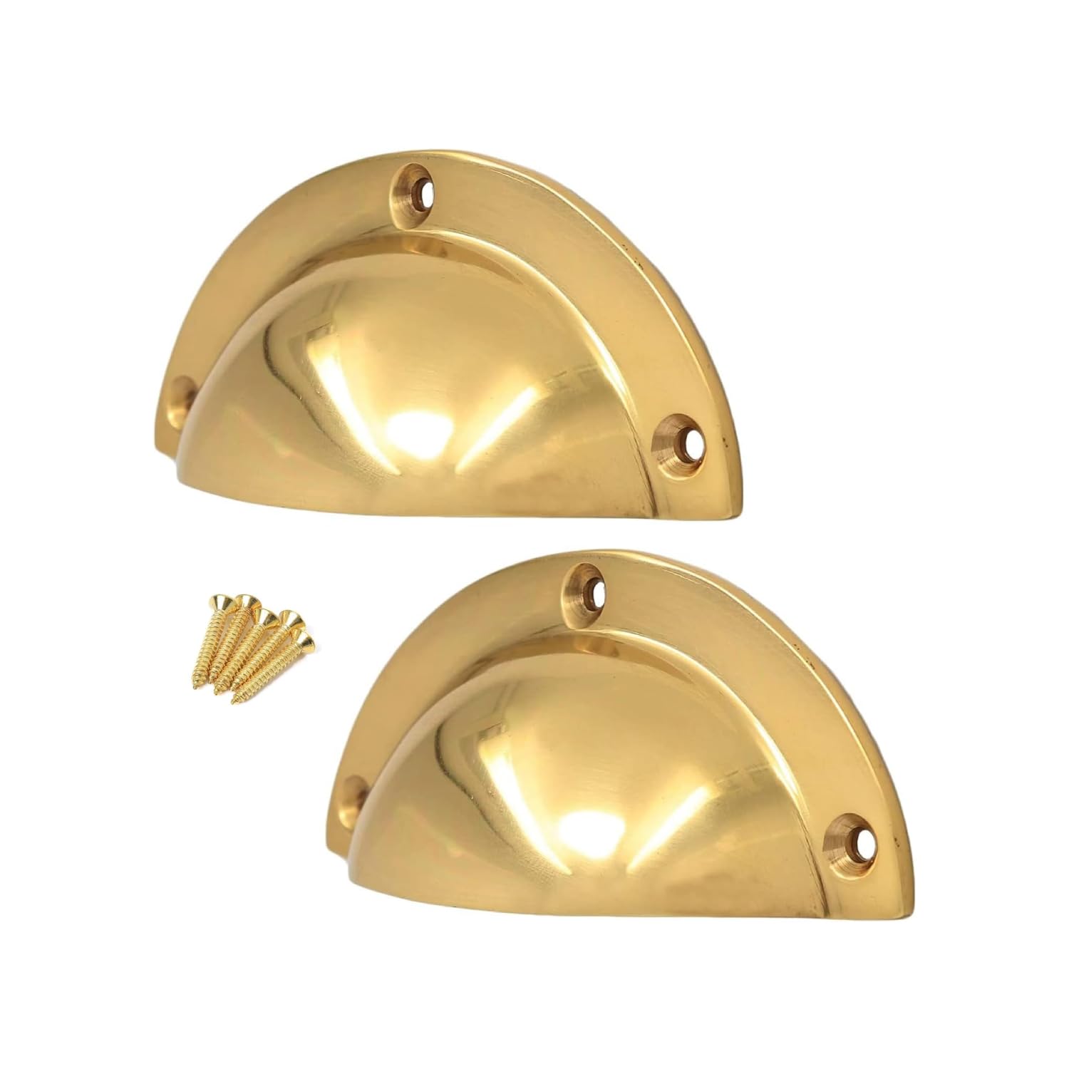 SISI UK Polished Brass 85mm Door Cabinet Cup Shell for Pull Handle Kitchen Cupboard Brass Bin Cup Handles Cup Pulls Drawer Handles Shell Cup Pull Handles for Cabinets Pack of 2.