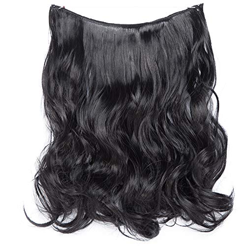 S-noilite Invisible Crown Hair Extensions Secret Transparent Headband Hairpieces No Clip Long Human Made Natural Synthetic Fibre Hair Piece for Women Curly 16 Inch natural black
