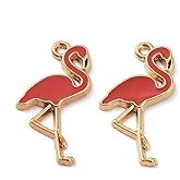 DanLingJewelry 100Pcs Brass Enamel Flamingo Shaped Charms Cute Bird Animal Pendants for DIY Jewelry Making Necklace Bracelets