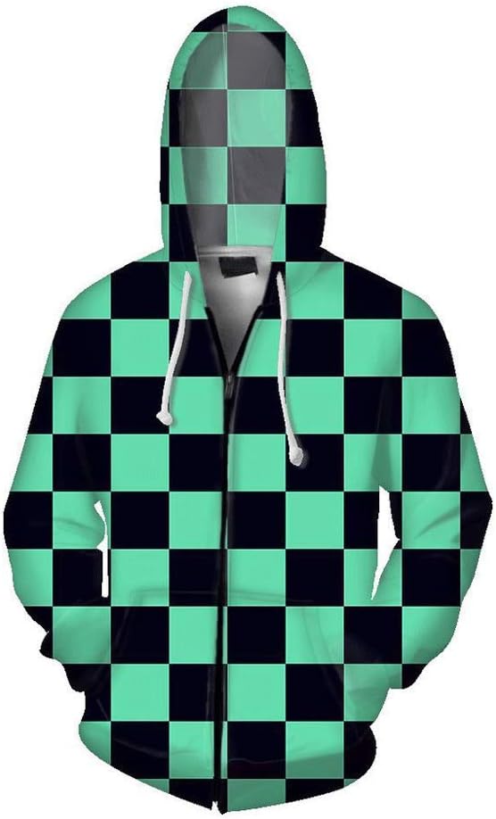 Amke Anime Demon Slayer Kimetsu no Yaiba Cosplay Hoodies Unisex 3D Digital Printed Zip-up Coat Sweatshirt