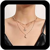 Erimberate Bohemian Layered Star Moon Choker Necklace Gold Crystal Starburst Pendant Necklaces Crescent Station Bead Chain Necklace Small Cz Star Necklaces Jewelry for Women