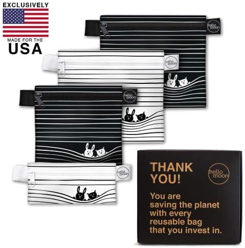Eco-Friendly Reusable Snack and Sandwich Bags - Zero Waste Designer Reusable Bags Set Includes 2 Large Reusable Sandwich Bags 1 Medium 1 Small Reusable Snack Bags | 4 PCS Reusable Lunch Bag Set