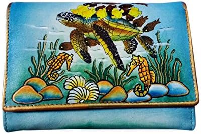 Genuine leather money card organizer Large Womens Luxury Coin Purse Hand Painted (Sea Turtle and Friends)