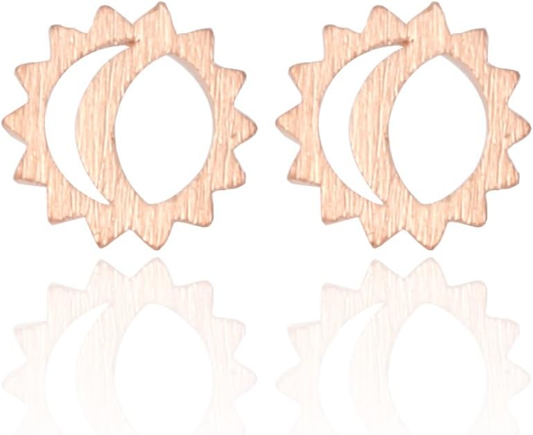LAONATO Plated Brass Sun and Moon Earrings