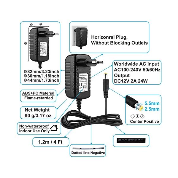 EFISH DC 12V 2A 24W Netzteil,Netzstecker für 12V kleine elektronische Geräte,CCTV-Kamera,WLAN-Router,Hub,LED-Streifen,Telekom,Speedport,Scanner,Schalter,Türklingel+7 Verschiedene DC-Stecker – Bild 4