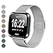 MEFEO Compatible with Fitbit Versa Bands, Stainless Steel Metal Band Mesh Bracelet with Strong Magnet Lock Wristbands Replacement for Fitbit Versa/Versa 2/Versa Lite/SE (Silver, Small) primary