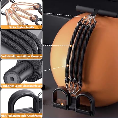 2026 Resistance Band with Handle Set, 45 kg Adjustable Sit-Up Training Device, 4-Tube Pedal Resistance Device Resistance Bands with Training Instructions - Abdominal Trainer Fitness Equipment for Home
