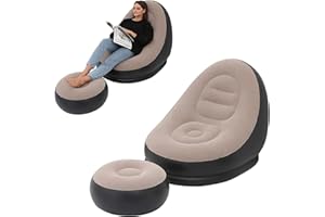 IAYOKOCC Inflatable Lounge Chair for Adults, Folding Portable Lazy Sofa with Foot Stool Lazy Flocking Recliner Chair Air Couch Sofa for Indoor Outdoor Travel Camping（No Pump）