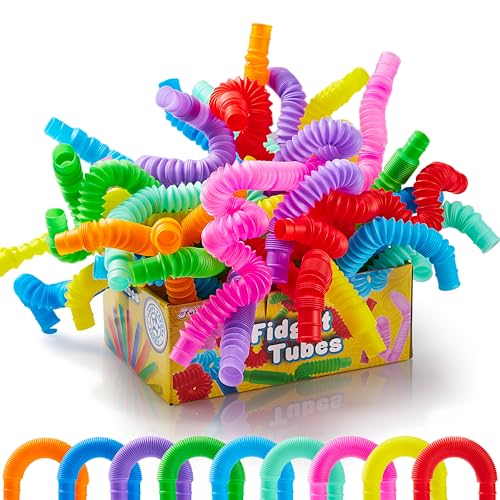 JOYIN 18 Pack Pop Tubes, Sensory Toys (Small) Fidget Toys Party Favors - 9 Colors, Creativity Learning & Fun for Kids -