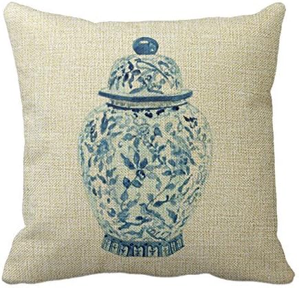 OneMattese Ginger Jar Throw Pillow 18 X 18 Square Cotton Linen Pillowcase Cover