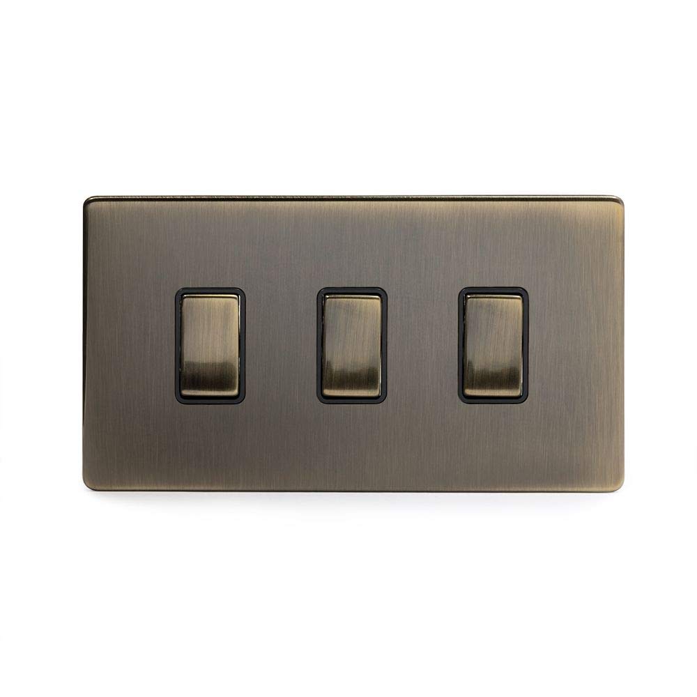 Soho Lighting Antique Brass 3 Gang Light Switch Double Plate Screwless