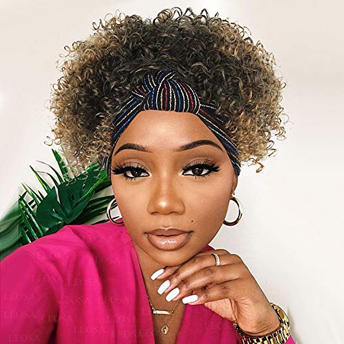 LESOA Kinky Curly Headband Wig for Black Women,Brown Afro Head Wrap