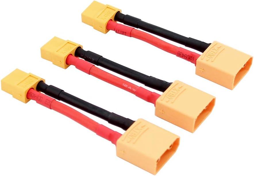 OliYin 3pcs XT90 Male to XT60 Female Connector Converter Adaptor with 12awg 1.96inch Cable(Pack of 3), Yellow