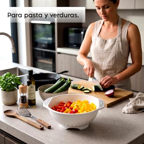 Snips Kitchen Strainer Ø 28 cm with Handles, White and Grey, Made in Italy | Solid and handy strainer with radial grooves and two handles, for pasta, vegetables and fruit; dishwasher safe