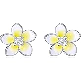 LWXIE Diamond Plumeria Flower Earrings for Women 925 Sterling Silver Plumeria Stud Earrings with Lab Grown Diamond Jewelry Gifts