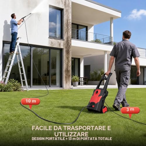 2000W Pressure Washer, Max 150 Bar Portable Pressure Washer with Foam Cannon and 10 m Tube, Electric Jet for Car, Terrace, Driveway, Fence, Floor Cleaning, Red