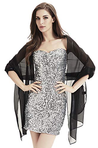 Alivila.Y Fashion Womens Organza Bridal Evening Soft Wrap Scarf Shawl, Black Shinning Organza, 27"75" - Thumbnail 3
