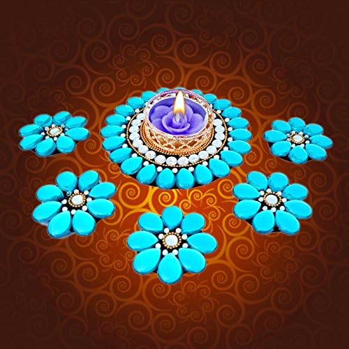 KUBIC Exquisite Hand Crafted Flowers with Crystals Floating Diya with Candle Holder 1 LED light + 1 Tealight Wax Candle