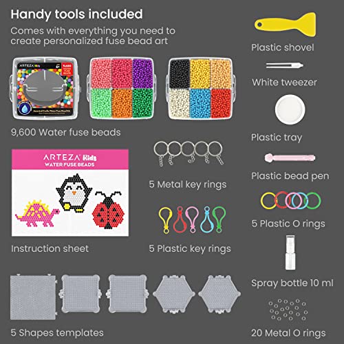 Arteza Kids Water Fuse Beads Kit, 9600 Beads, 12 Colors, with Storage
