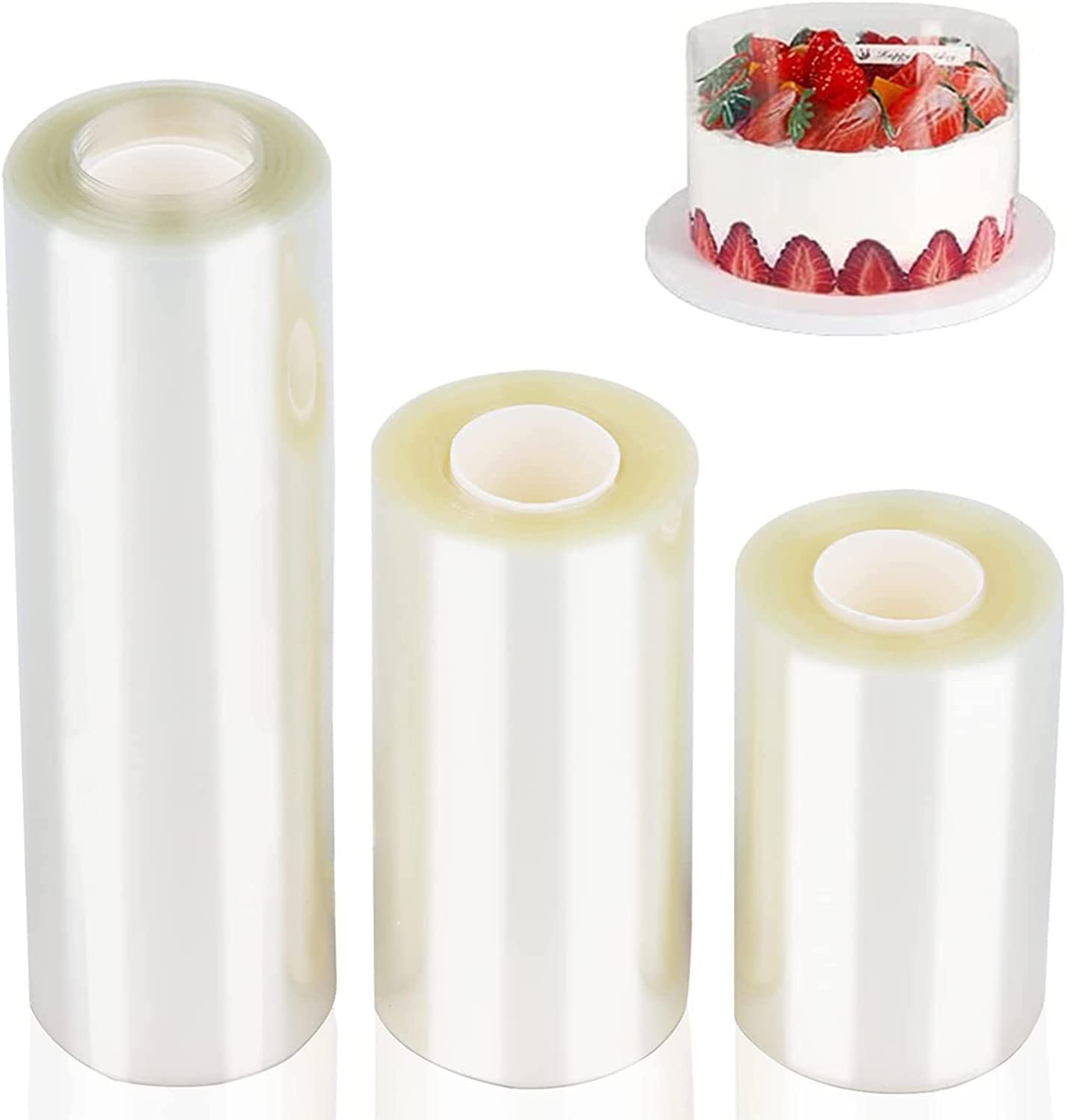 3 Rolls Acetate Sheets For Cakes Clear Acetate Cake Collars Reusable Cake Foil Collars Liners Banding Foil Sheet Film Roll for Cake Decoration Chocolate Mousse Baking Dessert Rings(8cm/10cm/15cm*10m)