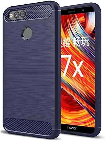 Huawei Honor 7X case, Yuanling [Shock Resistant] Carbon Fiber Soft TPU Brushed Texture Phone case Anti-fingerprint Flexible Full-body Protective Cover For Huawei Honor 7X smartphone (Blue)