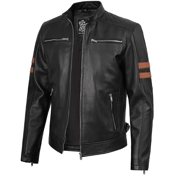 Men's Racing Black Leather Biker Jacket XS at Amazon Men's