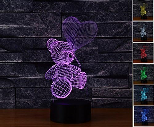 Love Balloon Teddy Bear Creative 3D 7-Color Gradual Colorful LED Touch Chileren Decorative Night Light Household Lights Three - dimensional 3D Visual Small Table Lamp
