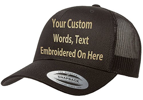 UNAMEIT Custom Trucker Hat. Yupoong. Embroidered. Your Own Text Curved Bill Snapback. (Black)