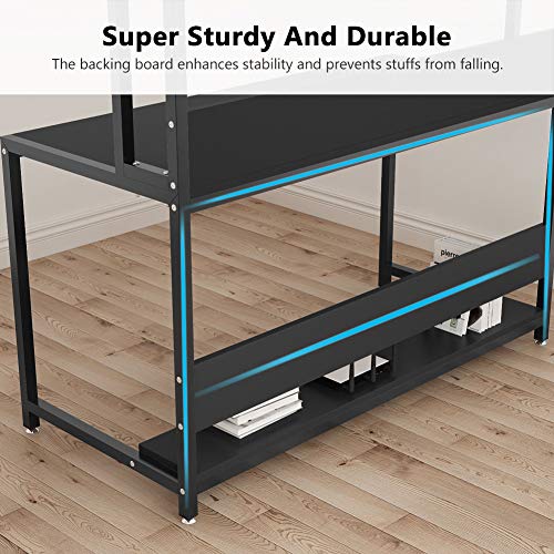 Tribesigns 55" Large Computer Desk with Hutch, Modern Writing Desk with Bookshelf, PC Laptop Study Table Workstation for Home, Black + Black Legs