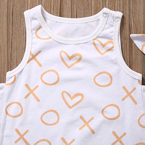 2Pcs Outfit Set Newborn Toddler Baby Girl Boy Print Sleeveless Romper Jumpsuit Sunsuit Clothes (White, 6-12 Months)