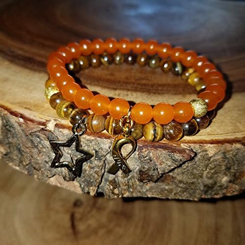 Orange Ribbon Awareness Bracelet Set Multiple Sclerosis MS Warrior, Kidney Spinal Cancer, Leukemia, Prader-Willi Syndrome