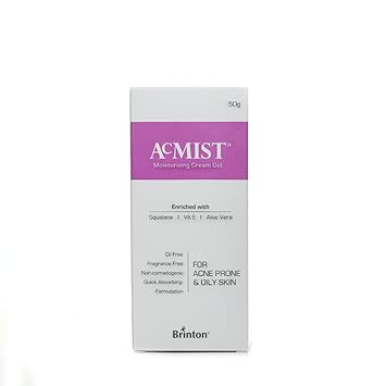 Brinton AcMist Moisturizing Cream Gel with Quick Absorbing Formulation for Acne Prone & Oily Skin, 50g