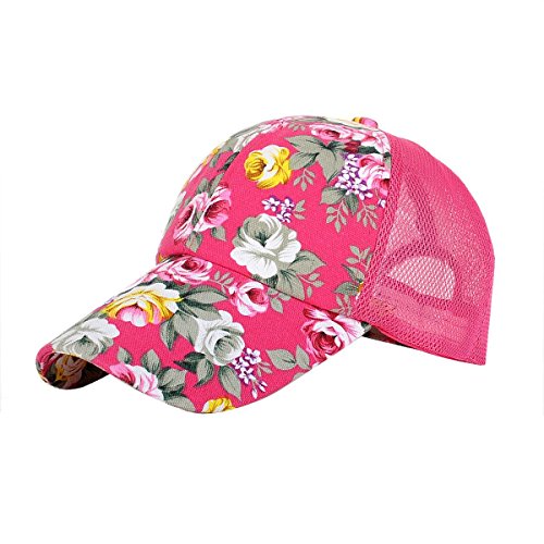 Newest trent Perforated Adjustable Sport Mesh Cap Sun Hat, Flower Floral Print Baseball Cap Golf Hats Tennis Hat for Women girls - Hot Pink - Thumbnail 6