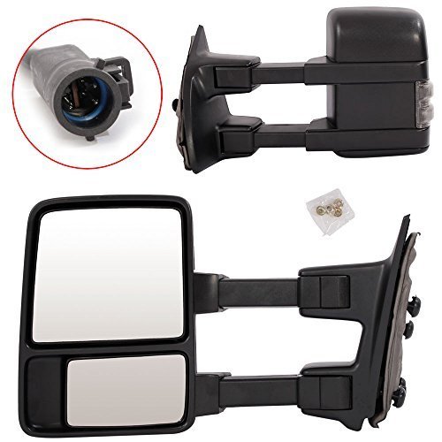 Roadstar Towing Mirrors Fit for 99-07 Ford F250 F350 F450 F550 Super Duty 01-05 Excursion Pair Set Extendable Smoke Power Heated with LED Signal Light Side Mirrors