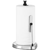 Dailyart Paper Towel Holder for One Hand Tear - Countertop with Tension Arm | Brushed Stainless Steel Finish with Weighted Ba