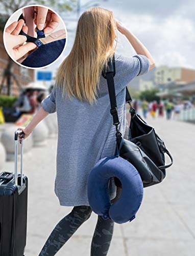 Fabuday Travel Pillow Memory Foam Head Neck Support Pillow for Airplane, Car, Office, with Attachable Snap Strap Soft Washable Cover