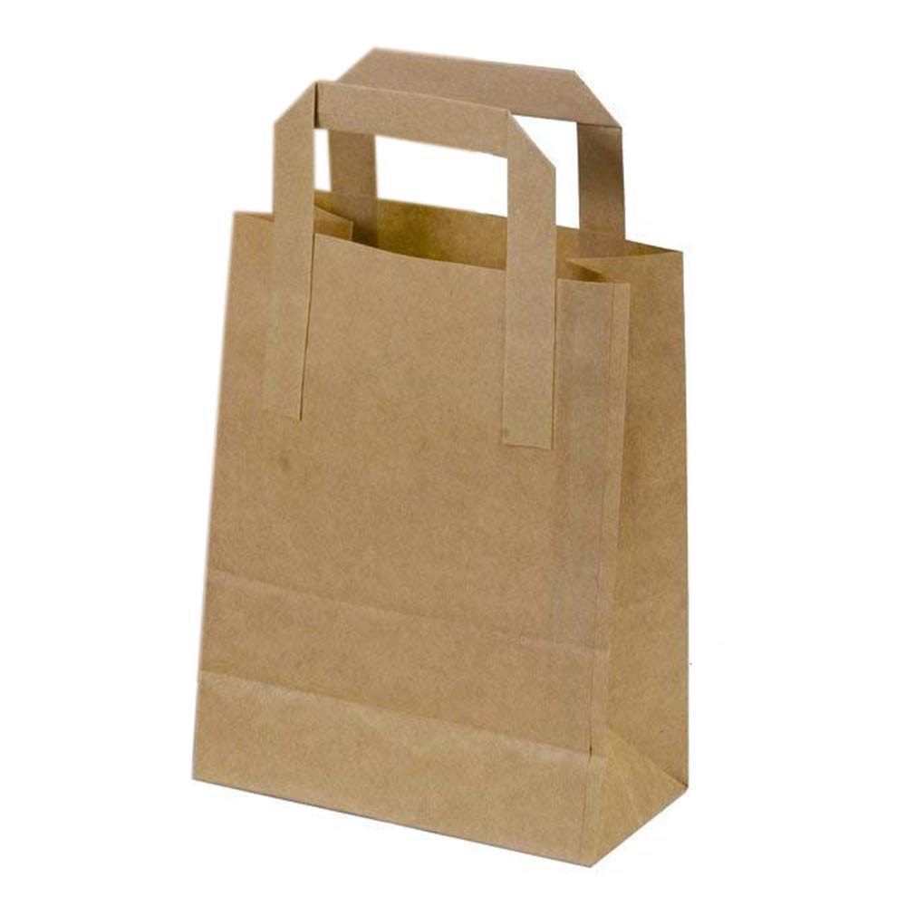 K-One Brown Kraft Craft Paper SOS Carrier Bags Choose Size and Quantity (50, Small 7"x3.5"x8.5" (WxDxH))