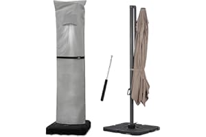 Zenicham Patio Umbrella Parasol Cover with Air Vent,600D Waterproof Cantilever Umbrella Covers,Anti-UV Umbrella Covers with Telescopic Support Pole (3-Grey, Cantilever 9'-13')