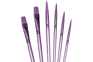 aderroo Acrylic Paint Brush Set, 6 pcs Watercolor Brushes, Painting Brush Nylon Hair Brushes for All Purpose Oil Watercolor Painting Beginner Kits (6, Purple)