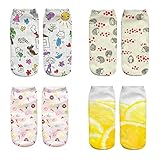 Mani Women Low Cut Ankle Socks Multi Pattern Cartoon 3D Printed Socks Pack of 4 or 6