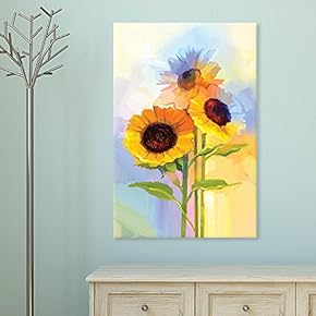 Canvas Wall Art - Oil Painting Style Sunflowers - Giclee Print Gallery Wrap Modern Home Art Ready to Hang - 12x18 inches