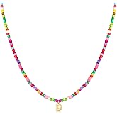 M MOOHAM Valentines Gifts for Kids Her - Colorful Beaded Initial Necklaces for Girls Jewelry Cute Dainty Bead Bohemian Letter Necklace Birthday Gifts for Kids Girl