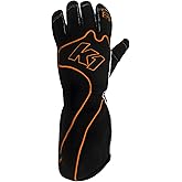 K1 RaceGear Driving Gloves, RS1, Single Layer, Cotton/Polyester, Black/Orange, Medium, Pair
