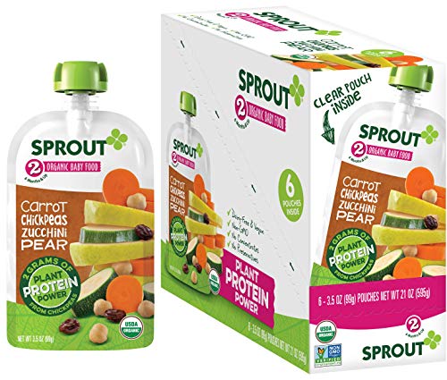 Sprout Organic Baby Food Pouches, Stage 2 Sprout Baby Food, Plant ProteinCarrot Chickpeas Zucchini Pear, 3.5 Ounce (6 Count) 2 Grams Plant Powered Protein, USDA Organic, Non-GMO, Nothing Artificial - Thumbnail 5