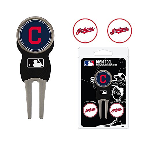 Team Golf MLB Cleveland Indians Divot Tool Pack With 3 Golf Ball Markers Divot Tool with 3 Golf Ball Markers Pack, Markers are Removable Magnetic Double-Sided Enamel - Thumbnail 2