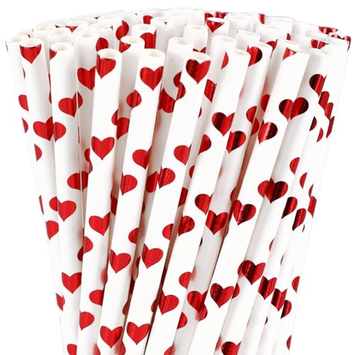 Whaline 100Pcs Valentine's Day Paper Straws Foil