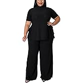 MRSFITOK Wide Leg 2 Piece Outfits for Women Sweatsuit Sexy Short Sleeve Split Shirt Pant Set Casual Tracksuits