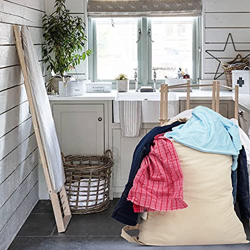 Sweet Needle 2 Pack Premium Canvas Laundry Bags with Shoulder Strap, 29.5" x 22", 40L - 100% Cotton, Woven Fabric, Durable, Drawstring with Lock, Machine Washable